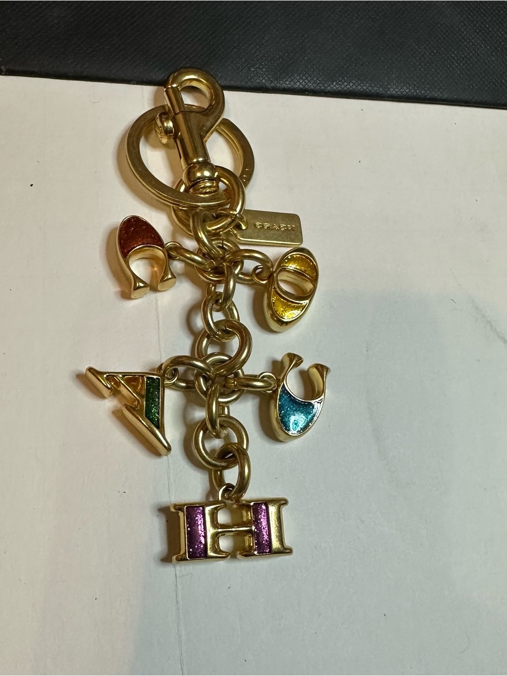 Coach Gold-Tone Multicolor Enamel COACH Charm Keychain - Picture 2 of 5